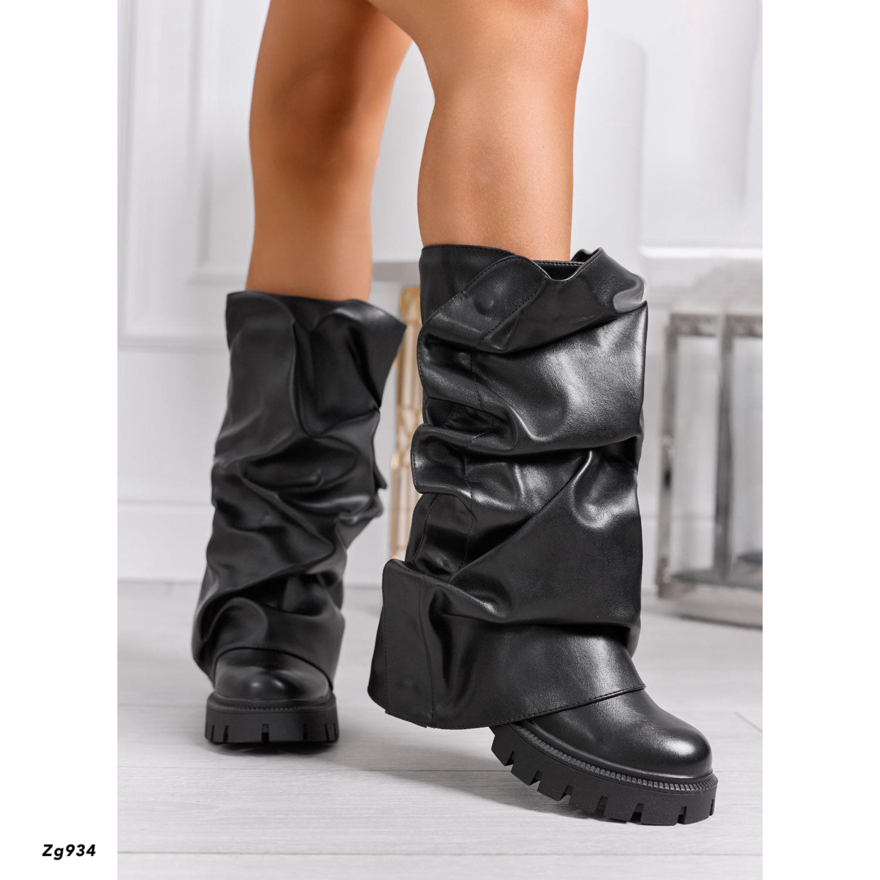 Bota caña media negro doblez suela 4cm AC9A-AX60282-30 C-30